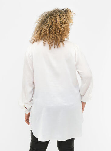 Zizzi Lang shirt met parelknopen, Bright White, Model image number 1