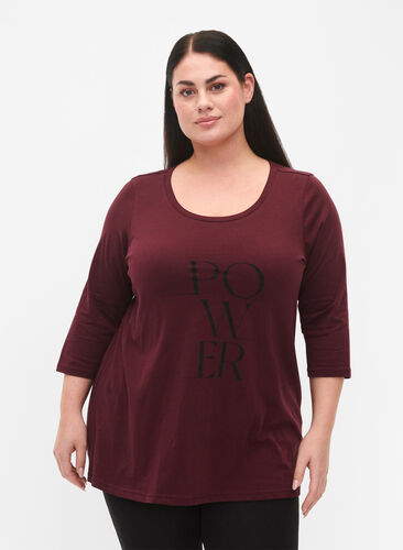 Zizzi Katoenen t-shirt met 3/4 mouwen, Port Royal, Model image number 0