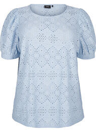 Blouse met korte mouwen en patroon met kant, Cashmere Blue