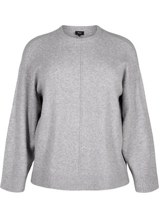 Zizzi Gebreide blouse met ronde hals en middennaad, Light Grey Melange, Packshot image number 0