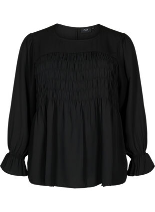 Zizzi Gesmokte blouse met lange mouwen, Black, Packshot image number 0