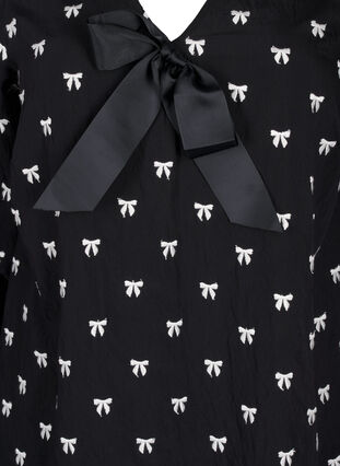 Zizzi Blouse met strikjes en 3/4 mouwen, Black White Bow, Packshot image number 2