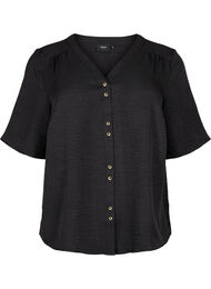 Overhemd blouse met V-hals en korte mouwen, Black