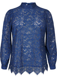 Kanten blouse met strikdetail, Estate Blue