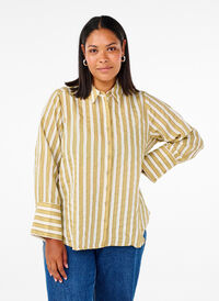 Los T-shirt met strepen, Thyme w. Sand Stripe, Model