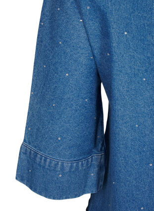 Zizzi Denim shirt met strassteentjes en driekwartmouwen, Bl. Denim Rhinestone, Packshot image number 3