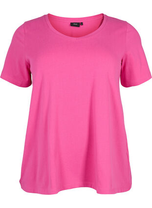 Zizzi Basic t-shirt in effen kleur met katoen, Raspberry Rose, Packshot image number 0