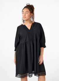 Katoenen jurk met gehaakte details, Black, Model