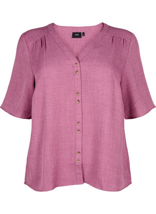 Zizzi Overhemd blouse met V-hals en korte mouwen, Bordeaux, Packshot image number 0