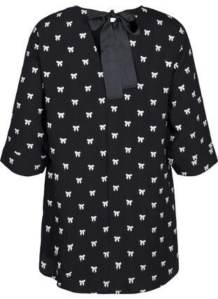 Zizzi Tuniek met strikjes en 3/4 mouwen, Black White Bow, Packshot image number 1