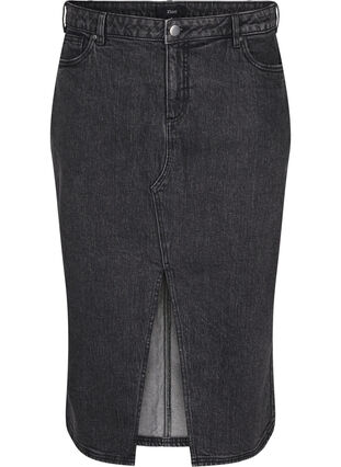 Zizzi Denim rok met split aan de voorkant, Dark Grey Denim, Packshot image number 0