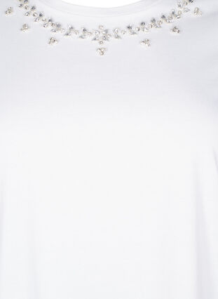 Zizzi T-shirt met ronde hals en strass-steentjes, Bright White, Packshot image number 2