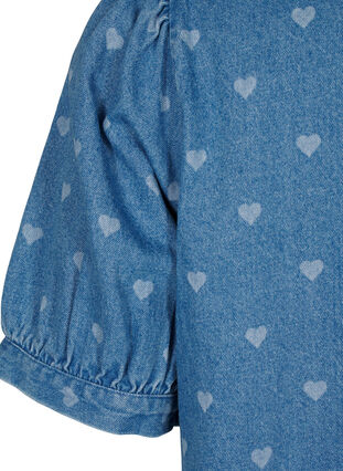 Zizzi Spijkerjurk met korte mouwen en hartjesprint, L. Blue D. w. Heart, Packshot image number 3