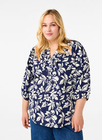 Katoenen blouse met 3/4 mouwen en print, Naval Academy Flower, Model