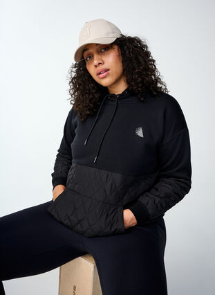 Zizzi Sweatshirt met capuchon en quilt, Black, Image image number 1