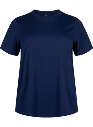 Zizzi Basic katoenen T-shirt met ronde hals, Navy Blazer, Packshot image number 0