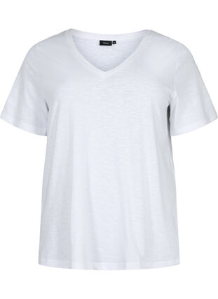 Zizzi Basic t-shirt met korte mouwen en V-hals, Bright White, Packshot image number 0