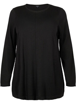 Zizzi Gebreide blouse gemaakt van katoen en viscose., Black, Packshot image number 0