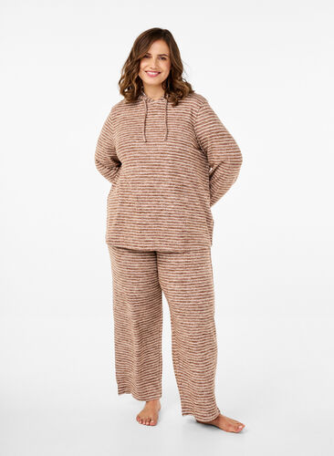 Zizzi Losse broek met elastische tailleband, Fondue Fudge, Model image number 0