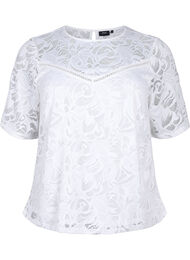 Kanten blouse met korte mouwen, Bright White