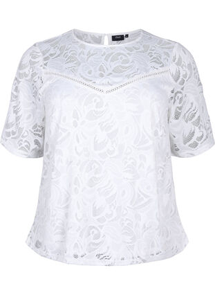 Zizzi Kanten blouse met korte mouwen, Bright White, Packshot image number 0