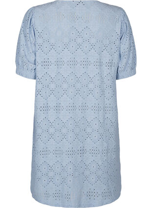 Zizzi Korte jurk met V-hals en gaatjespatroon, Cashmere Blue, Packshot image number 1