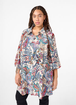 Zizzi Viscose tuniek met 3/4-mouwen en paisley print, Sand Do. Paisley AOP, Model image number 0