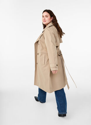 Zizzi Klassieke lange trenchcoat met riem, Chinchilla, Model image number 2