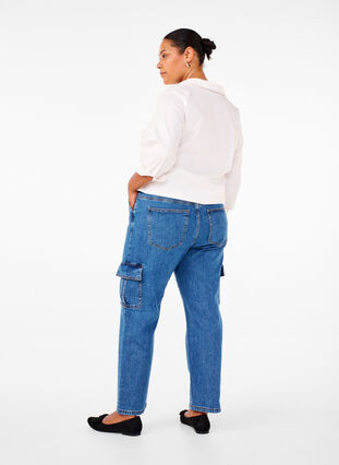 Zizzi Cargo jeans met hoge taille, Blue Denim, Model image number 1