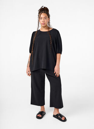 Zizzi Blouse met korte mouwen en een strik op de rug, Black, Model image number 3