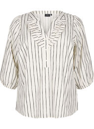 Katoenen blouse met 3/4 mouwen en strepen, Eggnog Black Stripe