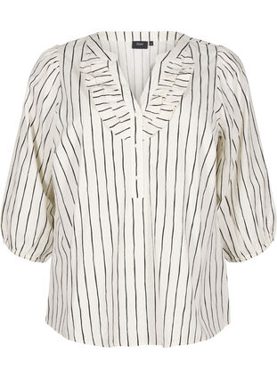 Zizzi Katoenen blouse met 3/4 mouwen en strepen, Eggnog Black Stripe, Packshot image number 0