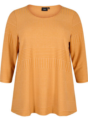 Zizzi Blouse met driekwartmouwen en een gestreept patroon, Sudan Brown Mel., Packshot image number 0