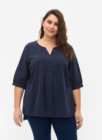 FLASH - Katoenen blouse met halflange mouwen, Navy Blazer, Model