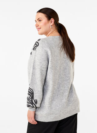 Zizzi Gebreide blouse met decoratief patroon, Light Grey Melange, Model image number 1