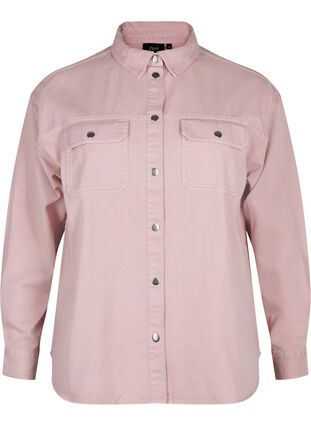 Zizzi Effen denim overhemd met borstzakken, Pale Mauve, Packshot image number 0