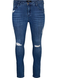 Superslanke Amy jeans met slijtagedetails, Blue Denim