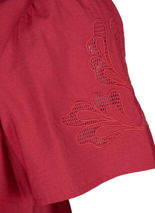 Zizzi Viscose blouse met korte mouwen en borduursel, Tango Red, Packshot image number 3