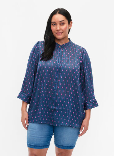 Zizzi Shirtblouse met stippen (GRS), Vintage Indigo Dot, Model image number 0