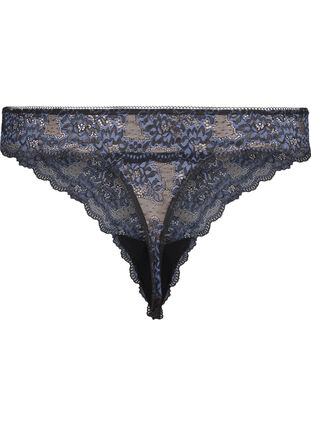 Zizzi G-string met contrasterende kanten rand, Black w Blue , Packshot image number 1