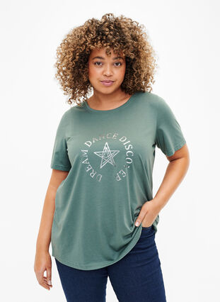 Zizzi FLASH - T-shirt met motief, Balsam Green Star, Model image number 0