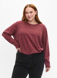 Melange Blouse met een rond halsje en lange mouw, Dry Rose, Model