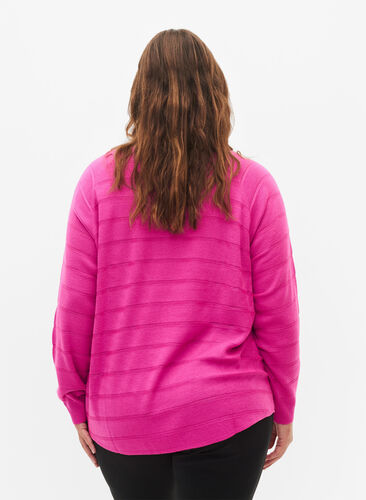 Zizzi Gebreide blouse met ton-sur-ton strepen, Rose Violet, Model image number 1