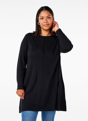 Zizzi Gebreide jurk in katoen-viscose blend, Black, Model image number 0