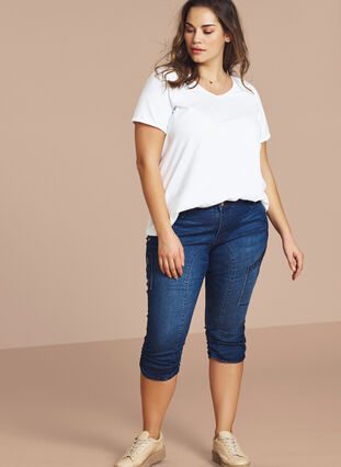 Zizzi Slim fit capri jeans met zakken, Dark blue denim, Model image number 0