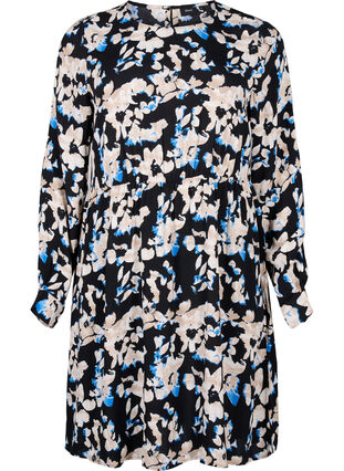 Zizzi Viscose jurk met print en lange mouwen, Bl.Antique White AOP, Packshot image number 0