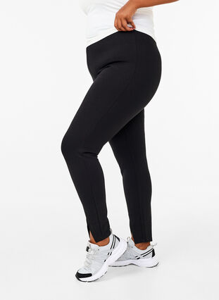 Zizzi Viscose leggings met splitten aan de voorkant, Black, Model image number 0