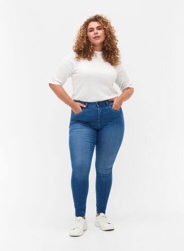 Zizzi Super slim Amy jeans met hoge taille, Light blue, Model image number 0