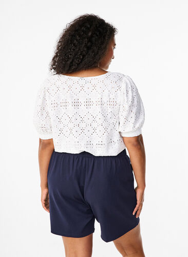 Zizzi Blouse met korte mouwen en patroon met kant, Bright White, Model image number 1