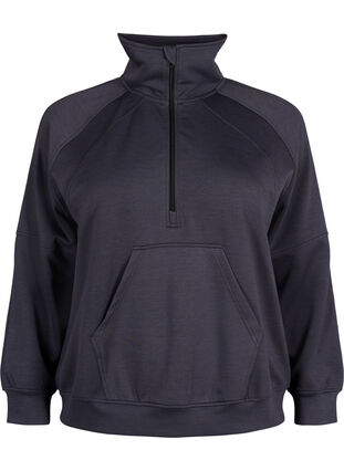 Zizzi Sportief sweatshirt met hoge hals en ritssluiting, Asphalt, Packshot image number 0